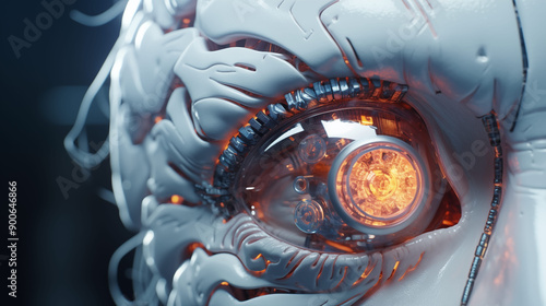 Hyperrealistic Eye and Human Brain with Intricate Futuristic Design and Complex Neural Structures, Generative AI