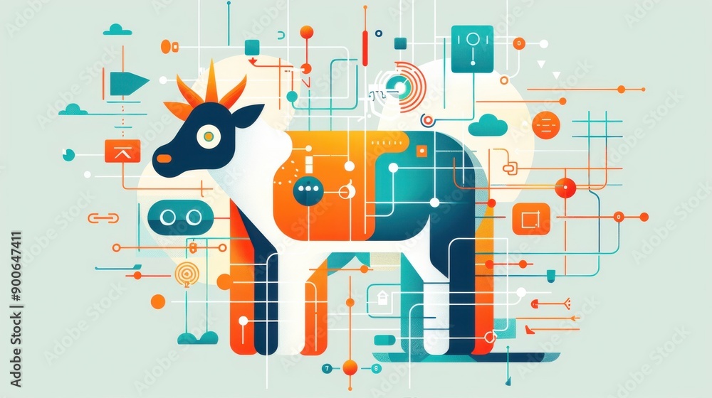 Obraz premium Supply chain management, tracking livestock movement, flat design illustration