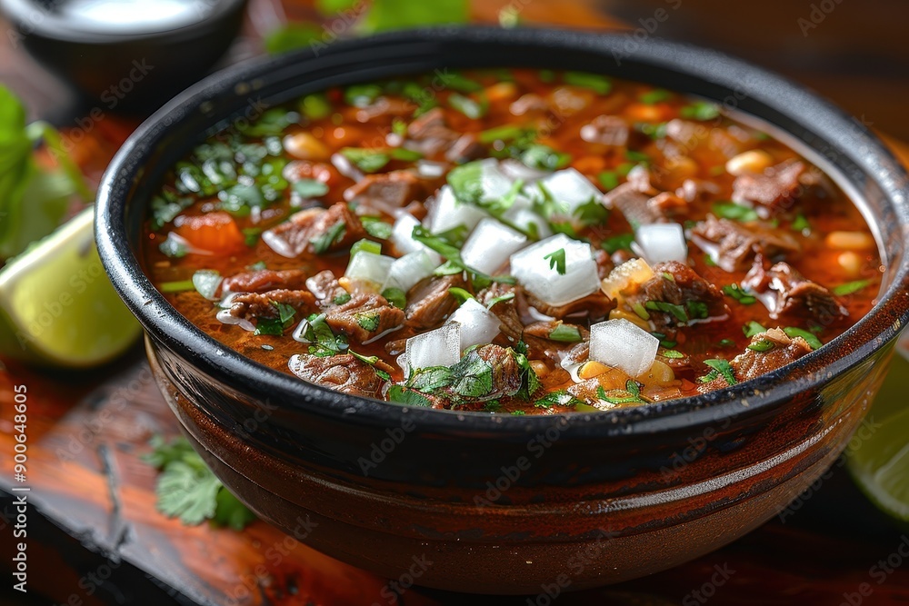 A bowl of moqueca, a Brazilian fish stew made with coconut milk, tomatoes, onions, garlic, and cilantro, served with a side of farofa. A bowl of moqueca, a Brazilian fish stew made with coconut milk, tomatoes, onions, garlic, and cilantro, served with a side of farofa.