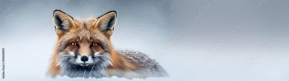 Obraz premium A photorealistic image of a majestic red fox in its natural habitat with a caption reading