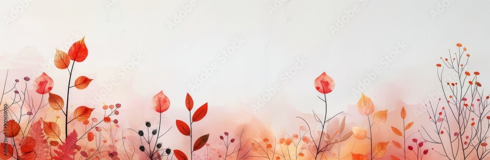 Autumn Leaves and Berries on White Background Autumn Leaves and Berries on White Background