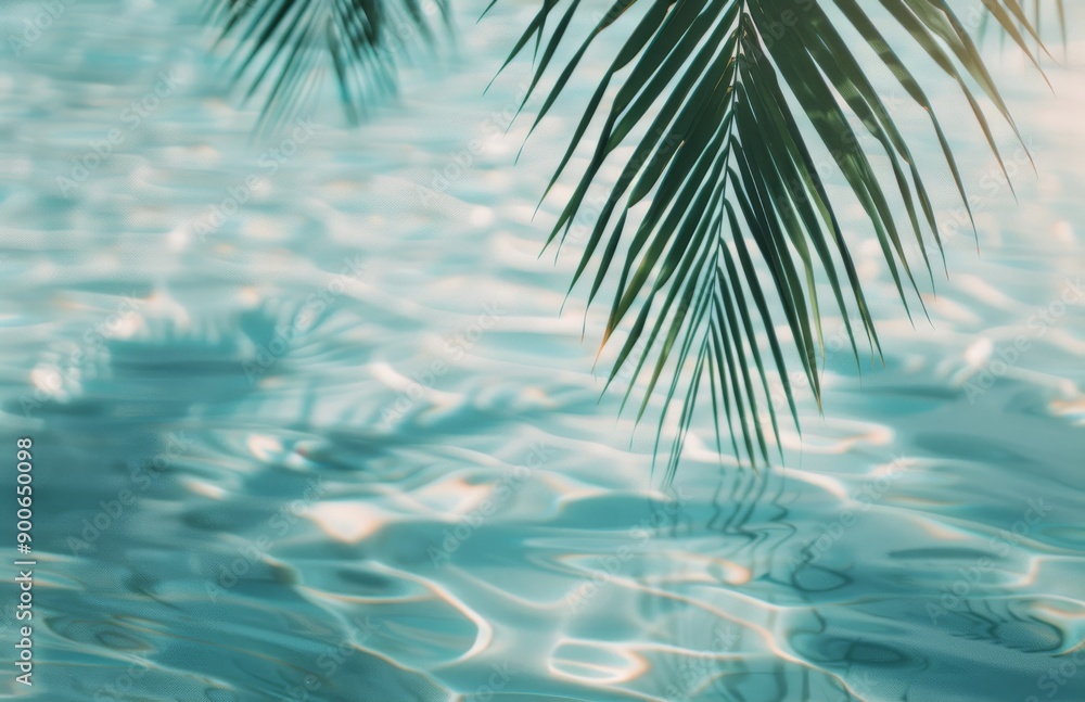 Palm Frond Over Pool Water Palm Frond Over Pool Water