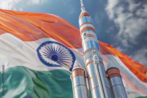 ai generative spaceship with indian flag background