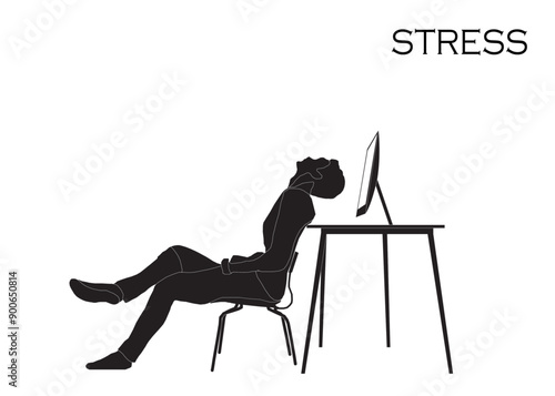 burnout or stress, isolated white, working or programmer stress, A head full of thoughts, Tired emotional man struggling with stress and overwork, tired person icon, Mental health concept