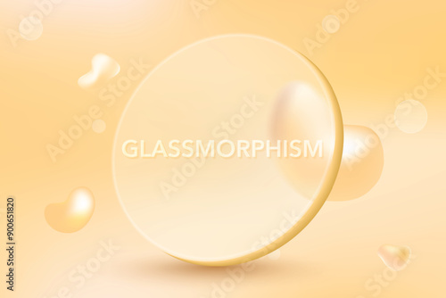 3d Fluid Gradient Yellow Background. Glassmorphism Style Frame Design Vector For Webiste and Mobile photo