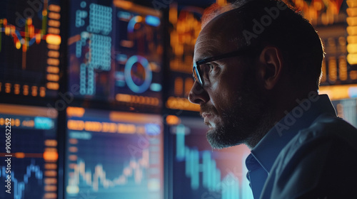 Businessman preparing for an investor meeting with detailed financial charts market trends