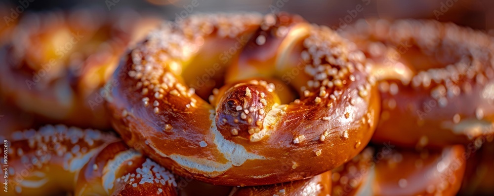 Close-up of a traditional Bavarian pretzel with a golden-brown crust. Close-up of a traditional Bavarian pretzel with a golden-brown crust.