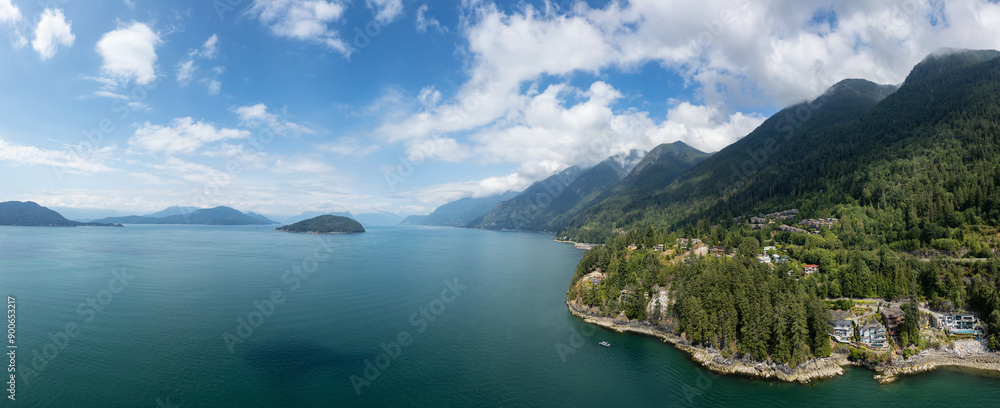 Aerial Panoramic View of Mountain Landsacpe on West Coast of Pacific Ocean. Aerial Panoramic View of Mountain Landsacpe on West Coast of Pacific Ocean.