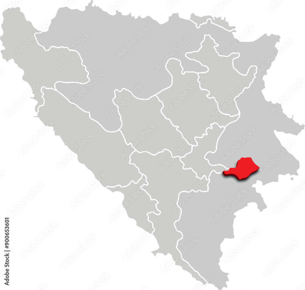 BOSNIAN PODRINJE map administrative division of BOSNIA AND HERZEGOVINA 3d isometric map BOSNIAN PODRINJE map administrative division of BOSNIA AND HERZEGOVINA 3d isometric map