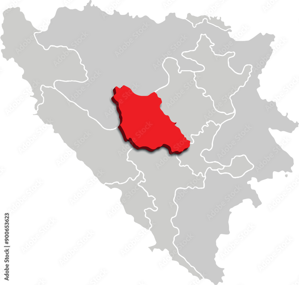 CENTRAL BOSNIA map administrative division of BOSNIA AND HERZEGOVINA 3d isometric map CENTRAL BOSNIA map administrative division of BOSNIA AND HERZEGOVINA 3d isometric map