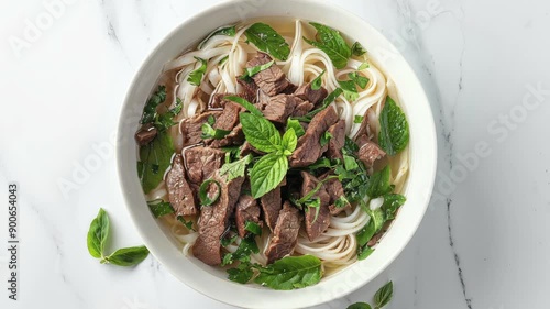 Wallpaper Mural Vietnamese Pho Bo with Beef, Rice Noodles, and Fresh Herbs Torontodigital.ca