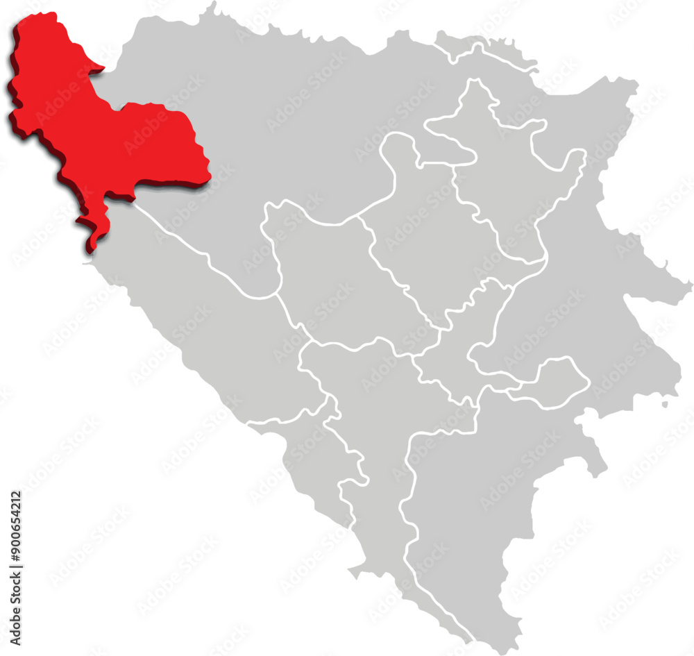 Fototapeta premium UNA SANA map administrative division of BOSNIA AND HERZEGOVINA 3d isometric map