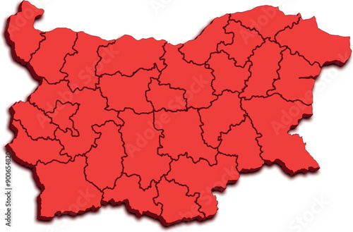 MAP OF BULGARIA WITH ITS REGIONS AND POLITICAL ADMINISTRATIVE DIVISIONS 3D ISOMETRIC MAP