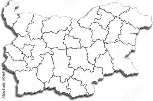 MAP OF BULGARIA WITH ITS REGIONS AND POLITICAL ADMINISTRATIVE DIVISIONS 3D ISOMETRIC MAP