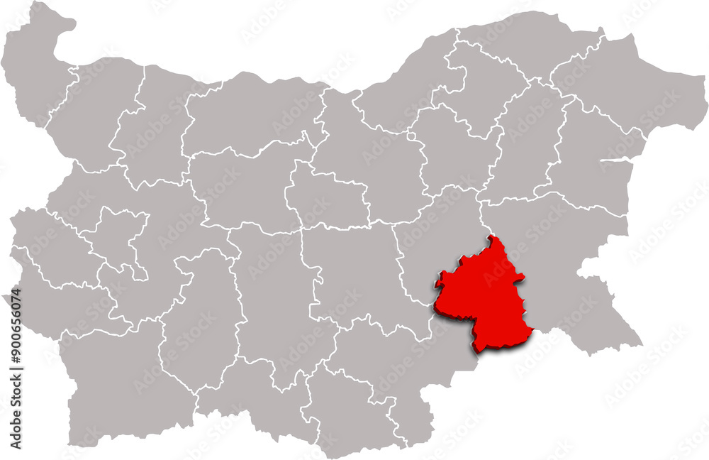 Naklejka premium YAMBOL map REGION of BULGARIA 3d isometric map