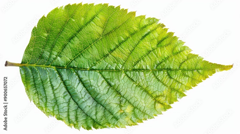 Fototapeta premium A vibrant green leaf showcasing intricate textures and details, perfect for nature-themed projects or eco-friendly designs.