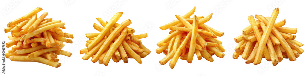 Golden crispy French fries arranged in delightful mounds, perfect for food photography and culinary creativity. Golden crispy French fries arranged in delightful mounds, perfect for food photography and culinary creativity.