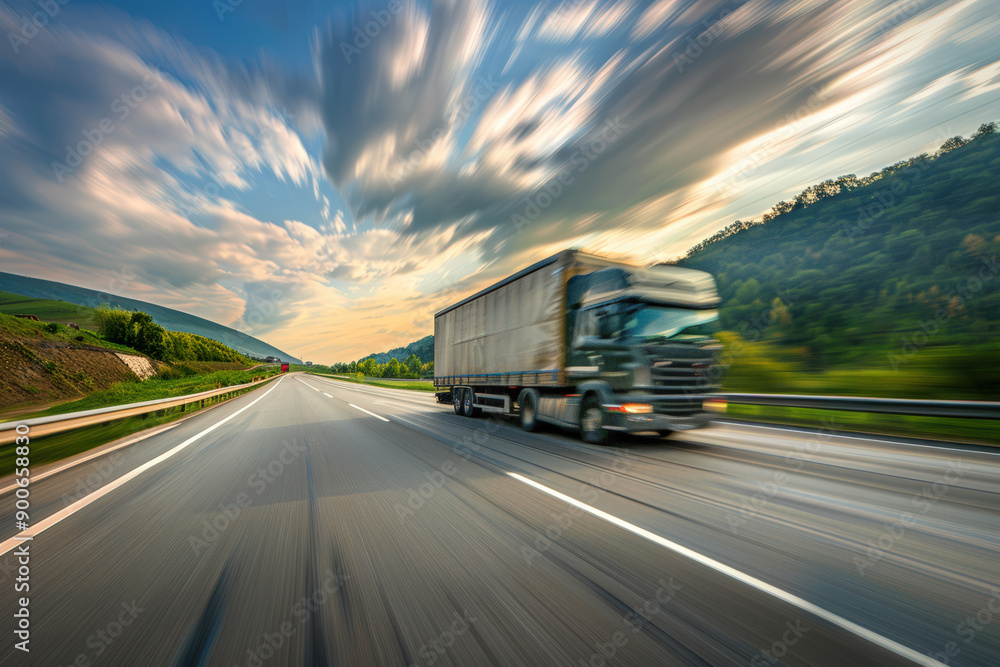 Obraz premium Highway Trucking at Sunset