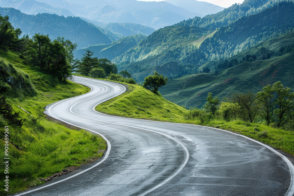 Fototapeta premium Winding Mountain Road in Morning Landscape