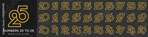 collection of creative number 20 to 29 logo designs. abstract number design vector illustration