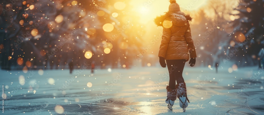 A Girl Ice Skating Under a Snowy Sunset A Girl Ice Skating Under a Snowy Sunset