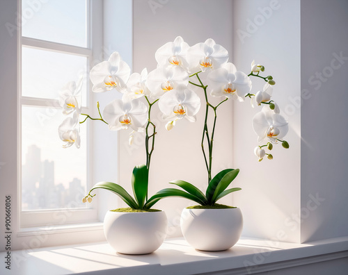 Wallpaper Mural Blooming white orchids on the window Torontodigital.ca