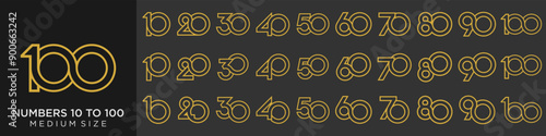 collection of creative number 10 to 100 logo designs. abstract number design vector illustration