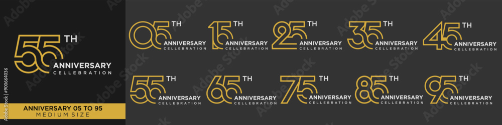 collection anniversary 15 to 95 year, creative number design vector illustration. collection anniversary 15 to 95 year, creative number design vector illustration.