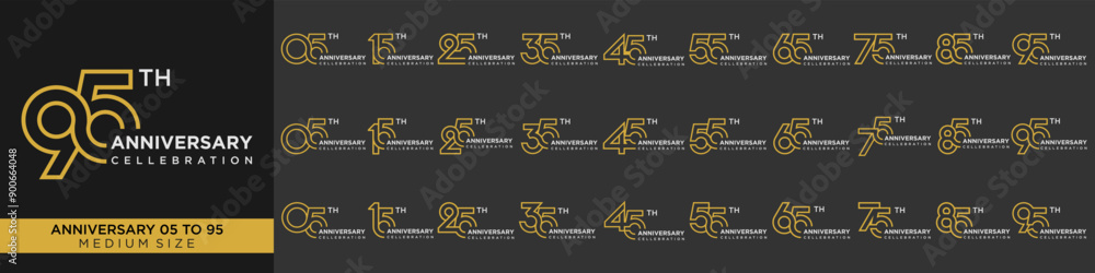 collection anniversary 15 to 95 year, creative number design vector illustration. collection anniversary 15 to 95 year, creative number design vector illustration.