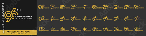 collection anniversary 16 to 96 year, creative number design vector illustration.