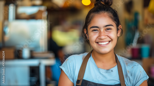 Portrait of beautiful smiling young female worker