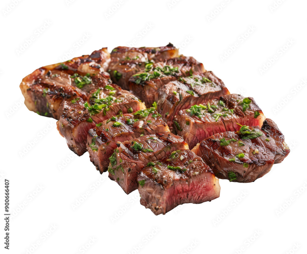 Slices of grilled steak with herbs Slices of grilled steak with herbs