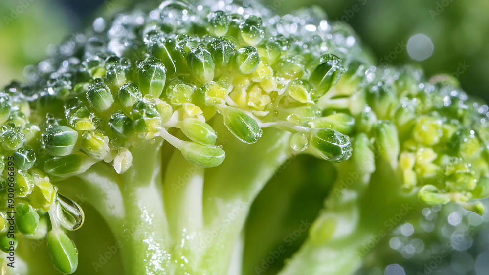 Close-up of Dew-Covered Broccoli Florets Close-up of Dew-Covered Broccoli Florets