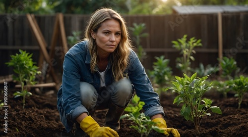 landscape of a woman working in garden