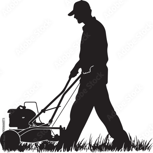 Man Using Lawn Mower Icon Silhouette