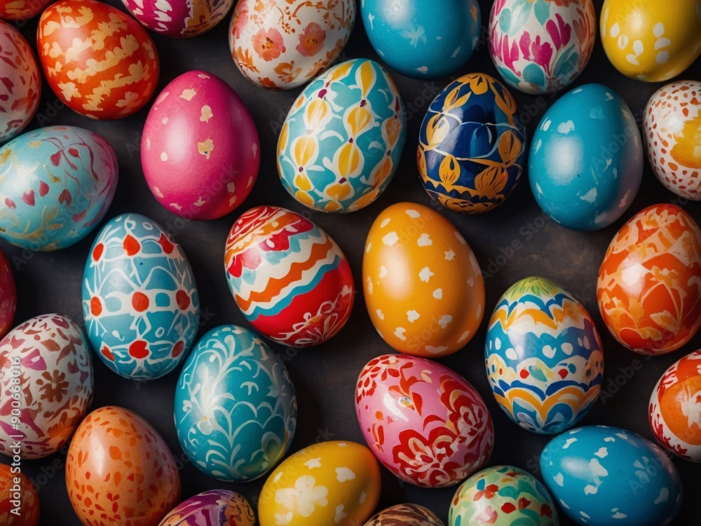 Wallpaper background featuring vibrant Easter eggs with patterns Wallpaper background featuring vibrant Easter eggs with patterns