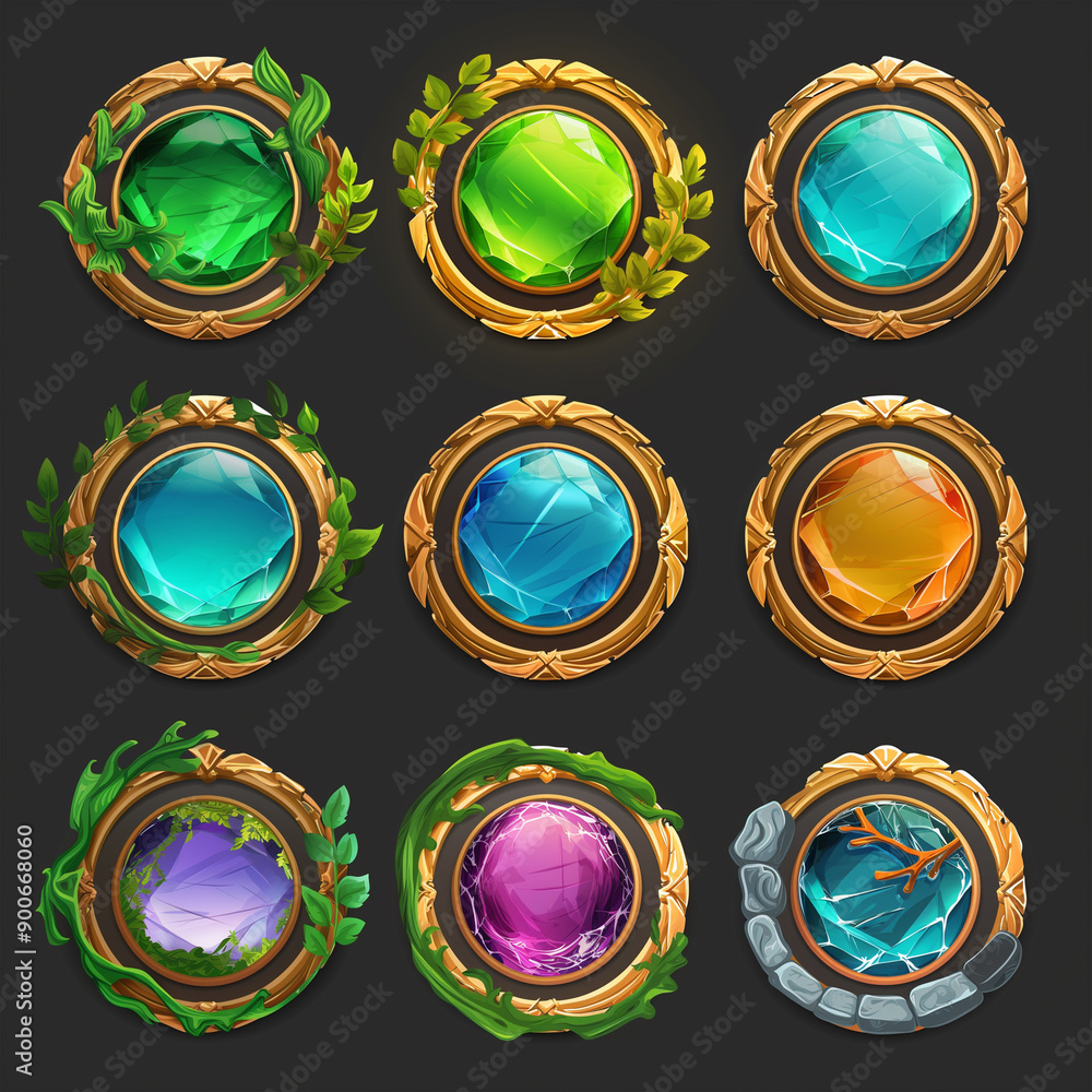 Asset of game badge, Level up and ranking for video game, game element, Illustration Asset of game badge, Level up and ranking for video game, game element, Illustration