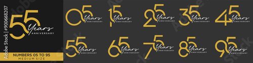 collection anniversary 15 to 95 year, creative number design vector illustration. photo