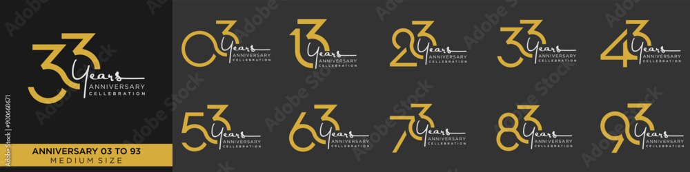 collection anniversary 13 to 93 year, creative number design vector illustration. collection anniversary 13 to 93 year, creative number design vector illustration.