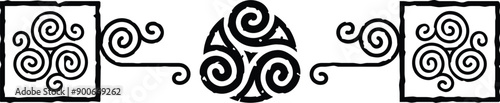 Celtic Triskele Header - Square Ends - Tribal Spiral