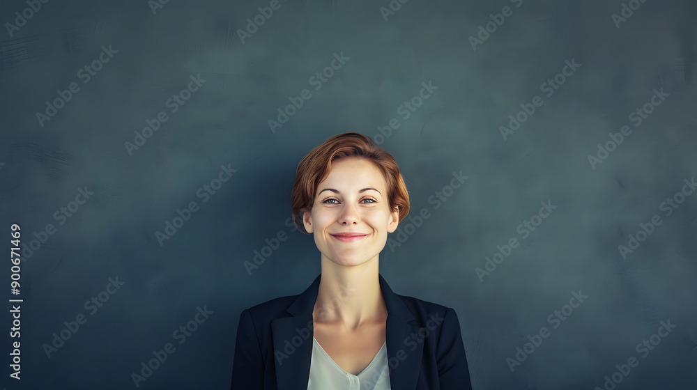 Frontal portrait of smiling executive woman on gray background Frontal portrait of smiling executive woman on gray background