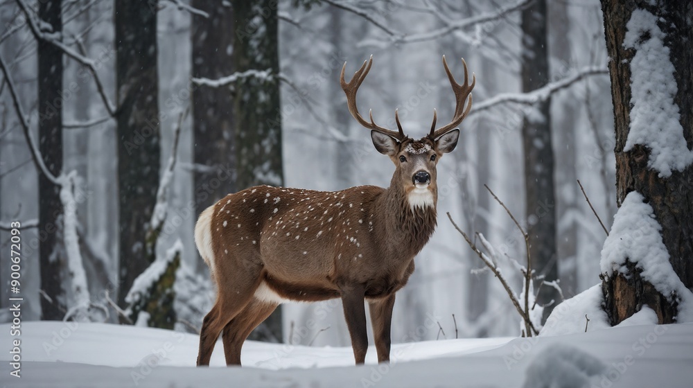 Majestic Winter Deer in Snowy Forest: Wildlife, Nature, Antlers, Cold, Season, Beautiful, Scenic, Outdoor, Photography Majestic Winter Deer in Snowy Forest: Wildlife, Nature, Antlers, Cold, Season, Beautiful, Scenic, Outdoor, Photography
