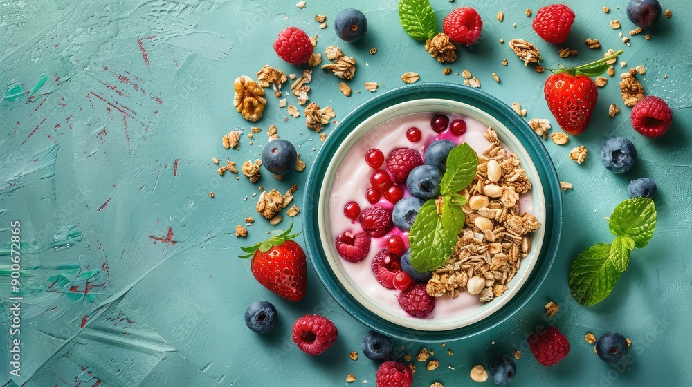 Delicious Yogurt Bowl with Fresh Berries, Granola, and Nuts Delicious Yogurt Bowl with Fresh Berries, Granola, and Nuts