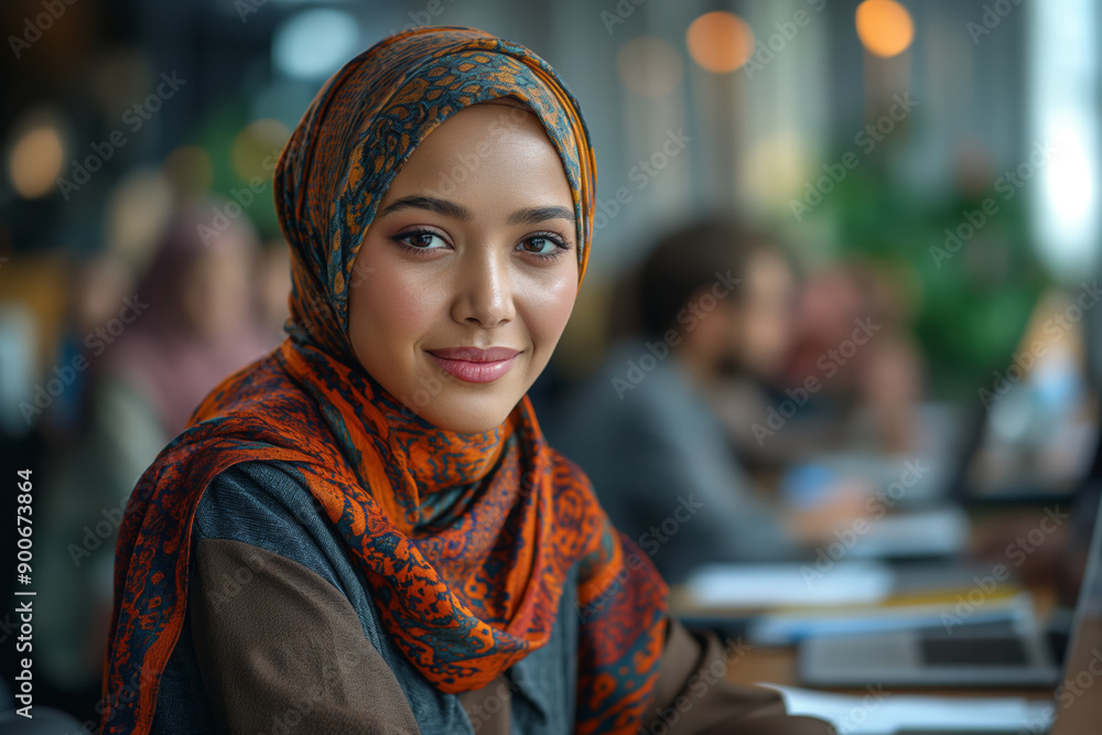 Confident young woman in a modern office. A perfect image for showcasing professionalism, diversity, and inclusion in a corporate or educational setting. For marketing, business, and editorial content Confident young woman in a modern office. A perfect image for showcasing professionalism, diversity, and inclusion in a corporate or educational setting. For marketing, business, and editorial content