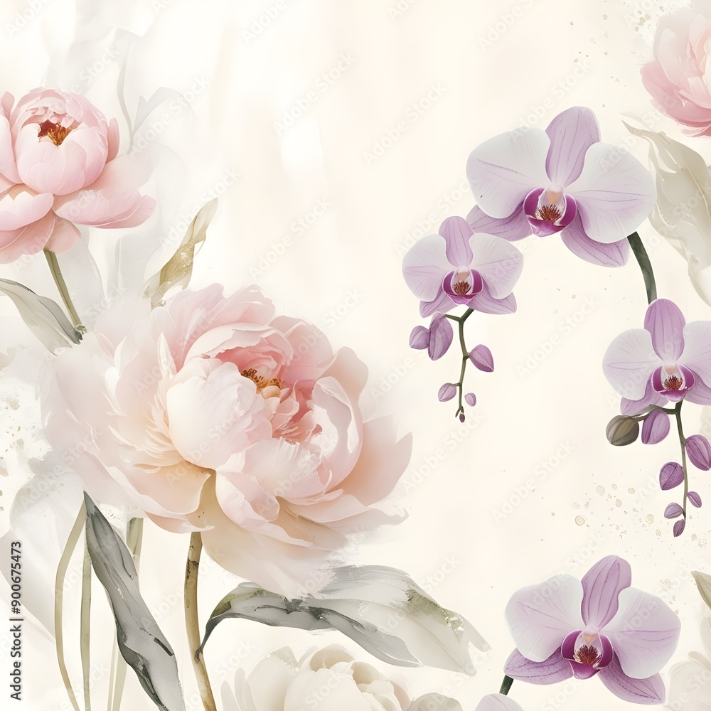 Fototapeta premium Elegant Floral Watercolor Background, created with generative AI technology 