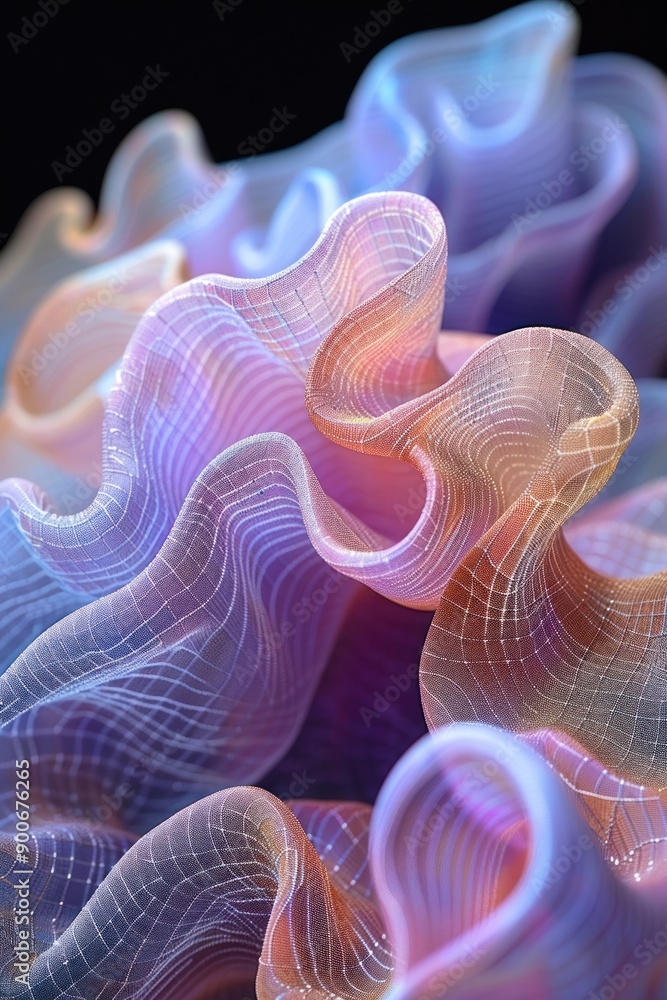 A close-up view of a textured, flowing pattern in purple and orange hues A close-up view of a textured, flowing pattern in purple and orange hues