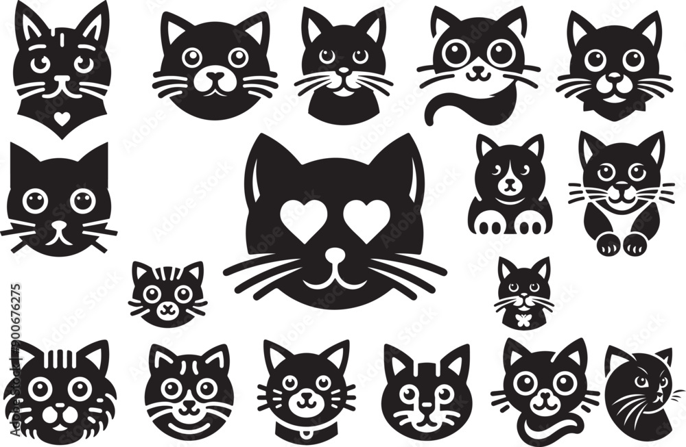 Black Cat Set Isolated White Background, Vector Illustration Black Cat Set Isolated White Background, Vector Illustration