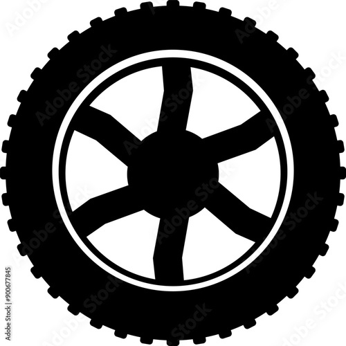 Tire icon. Car vehicle automobile tire alloy wheel with rim vector illustration isolated on white background. Tire and rim for motorcycle or moped. Black rubber wheel tire