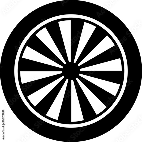 Tire icon. Car vehicle automobile tire alloy wheel with rim vector illustration isolated on white background. Tire and rim for motorcycle or moped. Black rubber wheel tire