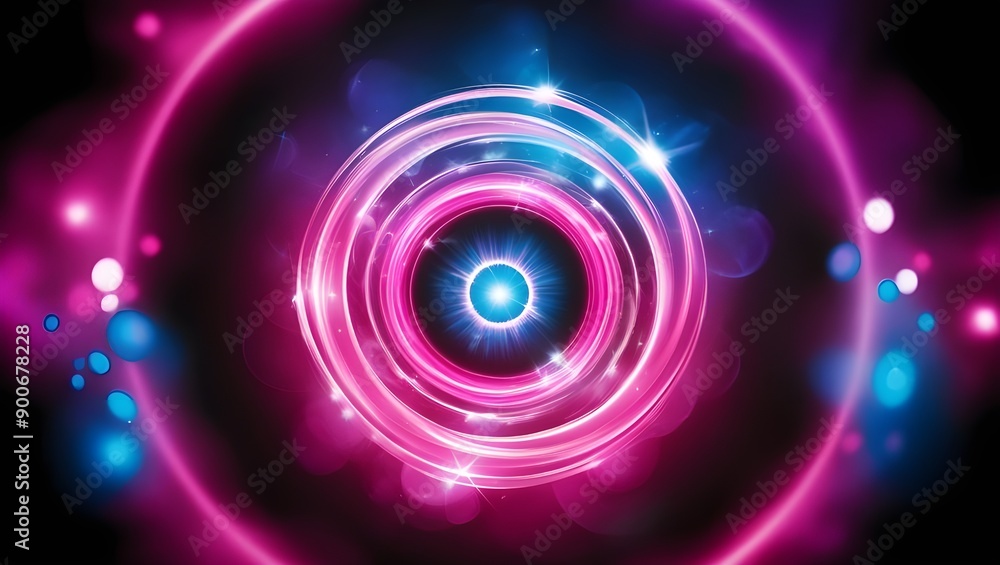 Sphere of energy with a vibrant pink and blue glow. Swirl flare circle in a realistic 3D vector image on a black backdrop. Oval portal of magic, dazzling vortex. Radial spin ellipse or power ring with Sphere of energy with a vibrant pink and blue glow. Swirl flare circle in a realistic 3D vector image on a black backdrop. Oval portal of magic, dazzling vortex. Radial spin ellipse or power ring with